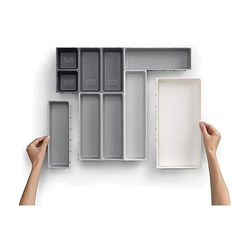 조셉조셉 Joseph Joseph Blox 10 Piece Plastic Storage Trays Cosmetics, Stationary, Utensils Drawer Organizer Grey