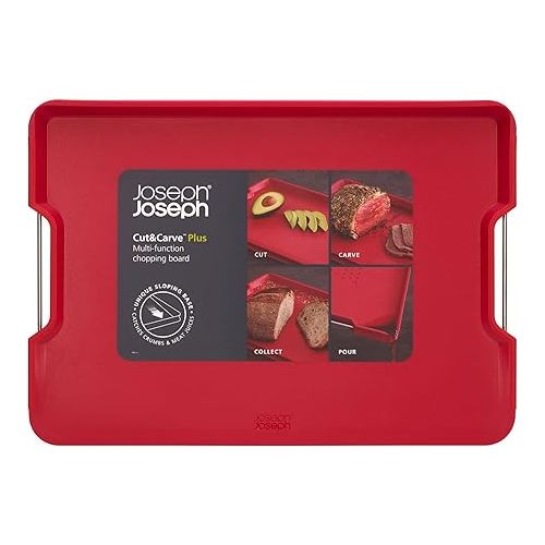 조셉조셉 Joseph Joseph 60207 Cut&Carve Plus Multi-function Cutting Board, Large, Red