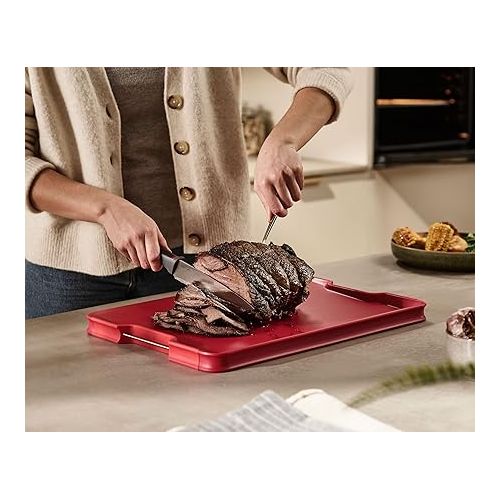 조셉조셉 Joseph Joseph 60207 Cut&Carve Plus Multi-function Cutting Board, Large, Red