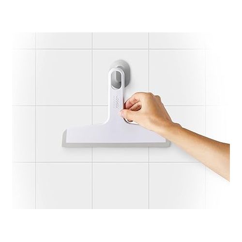 조셉조셉 Joseph Joseph Duo Slimline Shower Squeegee with Suction-Cup Holder, Shower Window Cleaner, White