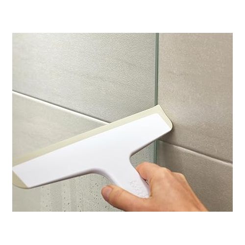 조셉조셉 Joseph Joseph Duo Slimline Shower Squeegee with Suction-Cup Holder, Shower Window Cleaner, White