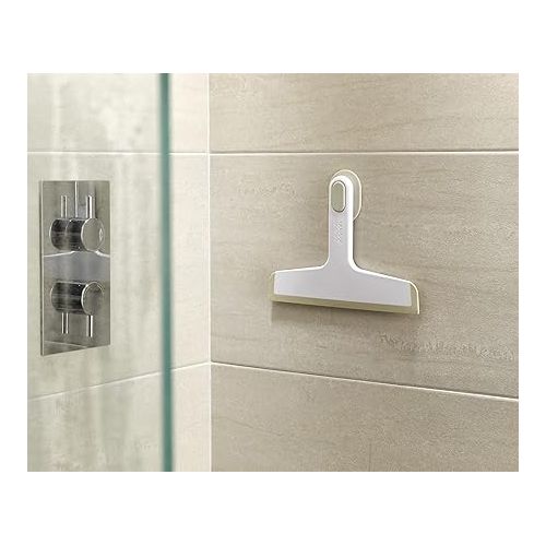 조셉조셉 Joseph Joseph Duo Slimline Shower Squeegee with Suction-Cup Holder, Shower Window Cleaner, White