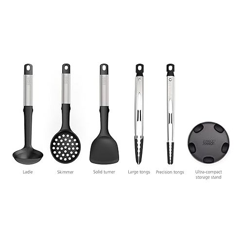 조셉조셉 Joseph Joseph Elevate Fusion 5-piece Silicone Utensil Set with Storage Stand, Stainless Steel