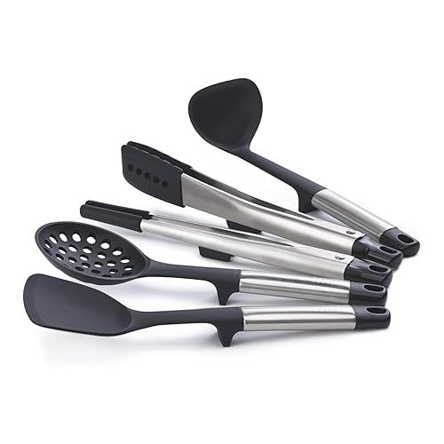 조셉조셉 Joseph Joseph Elevate Fusion 5-piece Silicone Utensil Set with Storage Stand, Stainless Steel