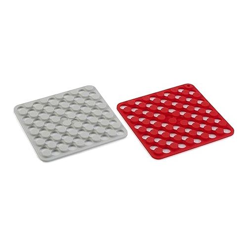 조셉조셉 Joseph Joseph Duo Spot-On Set of 2 Silicone Trivets, Grey/Red