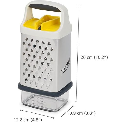 조셉조셉 Joseph Joseph Multi-Grip Box Grater with Precision food grip, Stainless Steel blades for grating and slicing, non-slip base, Dishwasher safe