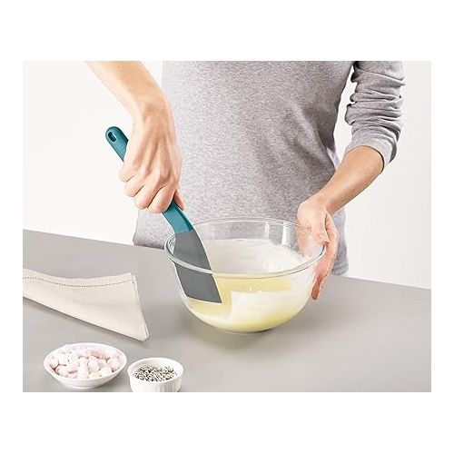 조셉조셉 Joseph Joseph Duo Silicone Spatula Ergonomically Shaped, Heat-Resistant Silicone Head, Perfect for Mixing Bowls & Non-Stick Cookware, Opal