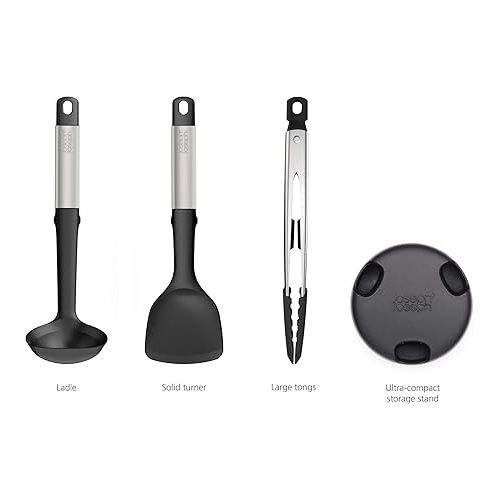 조셉조셉 Joseph Joseph Elevate Fusion 3-Piece Silcone Kitchen Utensil Compact Stand, BPA Free, Heat Resistant, Non Stick Utensil Set, Weighted Stainless Steel Handles