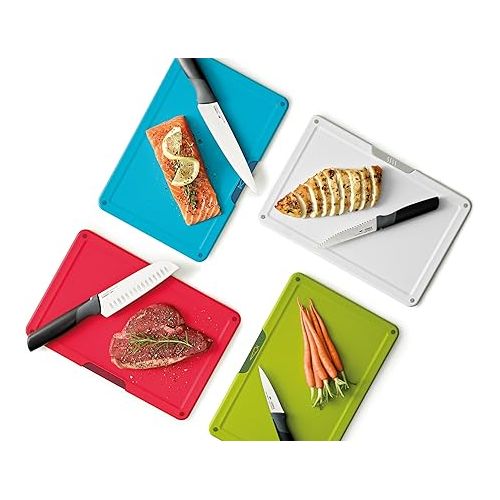 조셉조셉 Joseph Joseph Folio Icon, 8-Piece Color Coded Knife and Cutting Board Set, - Large, Silver