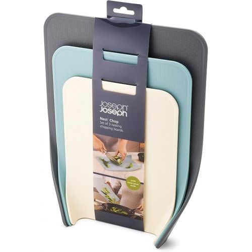 조셉조셉 Joseph Joseph Nest Chop Set of Nesting Plastic Cutting Boards 13.25-inch x 10-inch Chopping Board Kitchen Prep Mat with Curved Edges 3-piece., Large