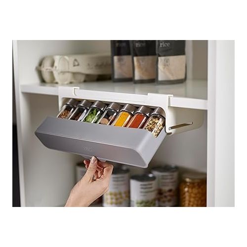 조셉조셉 Joseph Joseph Spice Rack Organizer - Under-Shelf Kitchen Cabinet Storage Solution for Spices, Grey