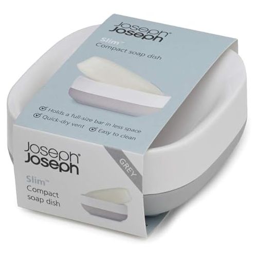 조셉조셉 Joseph Joseph 70511 Slim Compact Soap Dish with Drain, Gray, 7.1 x 3.6 x 8.4 cm