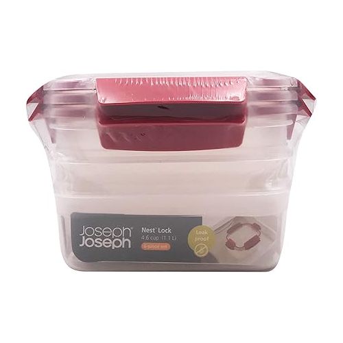 조셉조셉 Joseph Joseph Nest Lock Plastic BPA Free Food Storage Container Set with Lockable Airtight Leakproof Lids, 6-Piece Set/37oz, Red