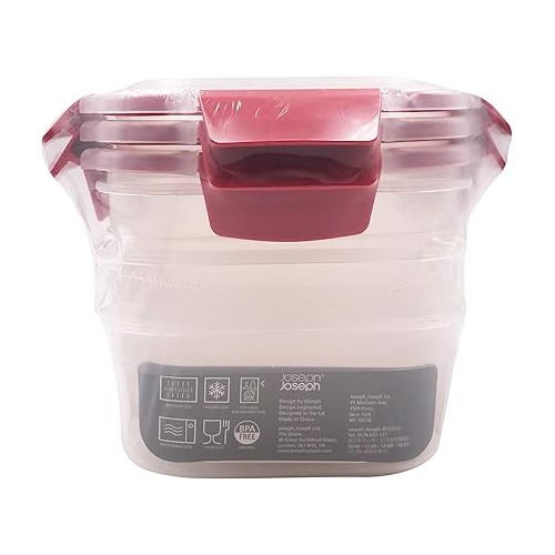 조셉조셉 Joseph Joseph Nest Lock Plastic BPA Free Food Storage Container Set with Lockable Airtight Leakproof Lids, 6-Piece Set/37oz, Red