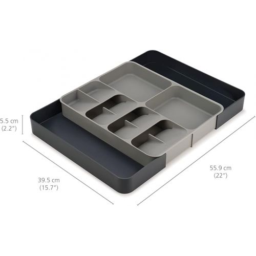 조셉조셉 Joseph Joseph DrawerStore Kitchen Drawer Organizer Tray for Silverware Cutlery Utensils and Gadgets, Expandable, Gray