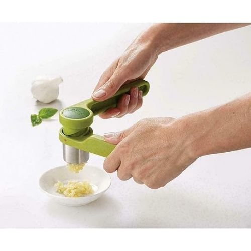 조셉조셉 Joseph Joseph Helix Garlic Press Mincer Ergonomic Twist-Action Hand Juicer Stainless Steel, Green, One-Size