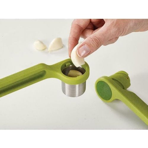 조셉조셉 Joseph Joseph Helix Garlic Press Mincer Ergonomic Twist-Action Hand Juicer Stainless Steel, Green, One-Size