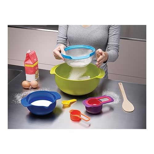 조셉조셉 Joseph Joseph Nest 9 Plus, 9 Piece Compact Food Preparation Set with Mixing Bowls, Measuring cups, Sieve and Colander, MultiColor