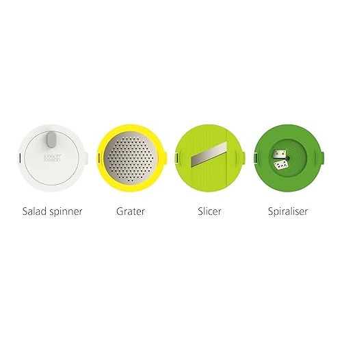 조셉조셉 Joseph Joseph Multi-Prep 4-Piece Salad Making Set, Multi-Color, Salad Spinner, Spiral Cutter, Slicer and Grater, Compact Storage