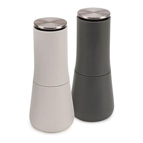 조셉조셉 Joseph Joseph Milltop Salt and Pepper Grinder Set with Adjustable Grind Size Coarseness, Dark Gray/White, 2-piece