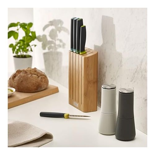 조셉조셉 Joseph Joseph Milltop Salt and Pepper Grinder Set with Adjustable Grind Size Coarseness, Dark Gray/White, 2-piece