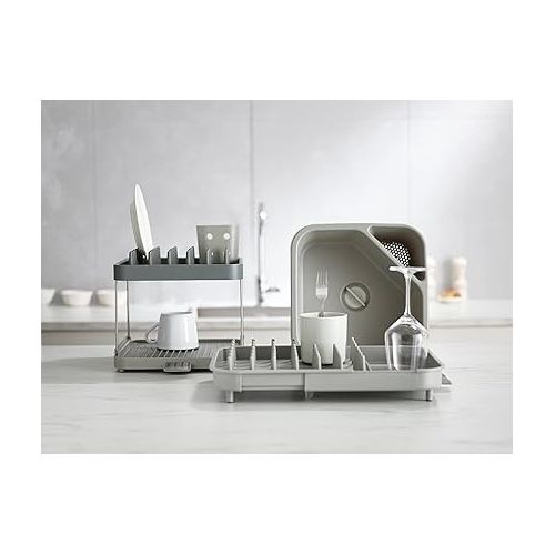 조셉조셉 Joseph Joseph Duo Square Wash Dish Basin for Kitchen and RV Basin with Cutlery, Sponges and Brushes Compartment, Grey