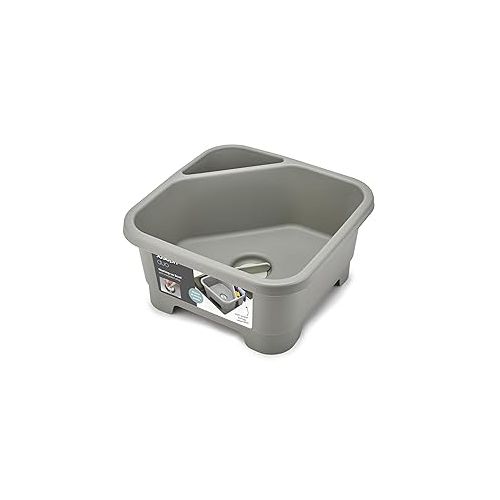 조셉조셉 Joseph Joseph Duo Square Wash Dish Basin for Kitchen and RV Basin with Cutlery, Sponges and Brushes Compartment, Grey