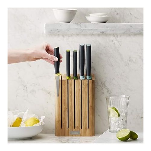 조셉조셉 Joseph Joseph 10300 Elevate Knife Set with Slimline Bamboo Block Japanese Stainless Steel, Opal, 6-piece