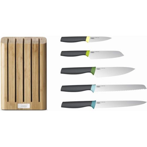 조셉조셉 Joseph Joseph 10300 Elevate Knife Set with Slimline Bamboo Block Japanese Stainless Steel, Opal, 6-piece