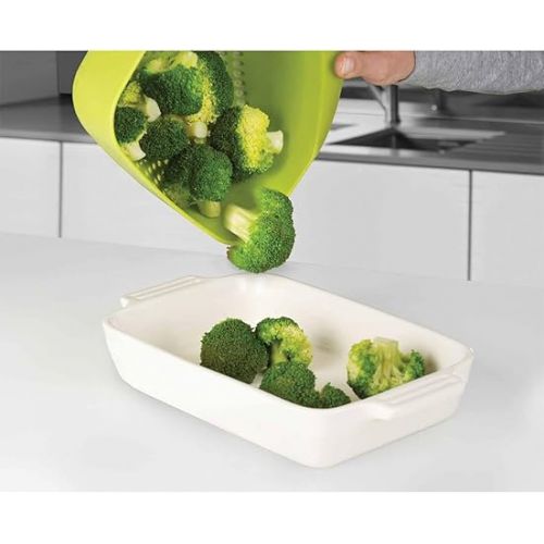 조셉조셉 Joseph Joseph Square Colander Stackable with Easy-Pour Corners and Vertical Handle, Medium, Green