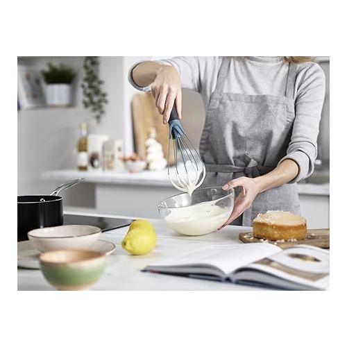 조셉조셉 Joseph Joseph 981000 Twist Whisk 2-In-1 Collapsible Balloon and Flat Whisk Silicone Coated Steel Wire, Sky