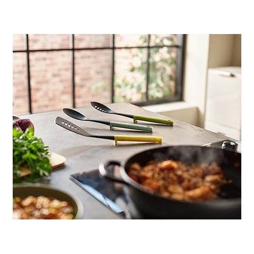 조셉조셉 Joseph Joseph Duo 3-Piece Utensil Set with Integrated Tool Rests: Scratch-Free Use on Non-Stick Cookware, Includes Solid & Slotted Spoons and Turner, Heat-Resistant