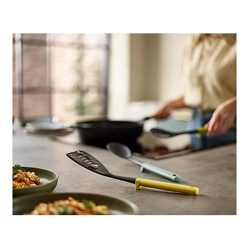 조셉조셉 Joseph Joseph Duo 3-Piece Utensil Set with Integrated Tool Rests: Scratch-Free Use on Non-Stick Cookware, Includes Solid & Slotted Spoons and Turner, Heat-Resistant