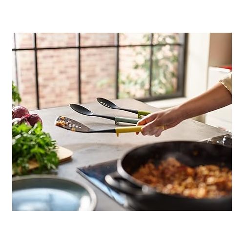 조셉조셉 Joseph Joseph Duo 3-Piece Utensil Set with Integrated Tool Rests: Scratch-Free Use on Non-Stick Cookware, Includes Solid & Slotted Spoons and Turner, Heat-Resistant