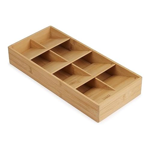 조셉조셉 Joseph Joseph Drawer Store - Large Compact Cutlery Drawer Organizer, 8 compartments, Holds 48 Pieces, Bamboo