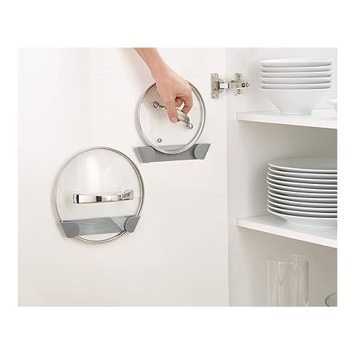 조셉조셉 Joseph Joseph Duo - Set of 3 Pot and Pan Lid Holders, Self Adhesive Wall Mount Storage Organiser, Suitable for Lids Up to 24 cm, 3M VHB Tape Included, Grey