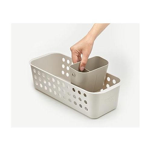 조셉조셉 Joseph Joseph EasyStore - Slimline Bathroom essentials Storage Basket Organiser with moveable pot and divider, Ecru