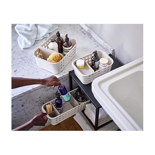 조셉조셉 Joseph Joseph EasyStore - Slimline Bathroom essentials Storage Basket Organiser with moveable pot and divider, Ecru