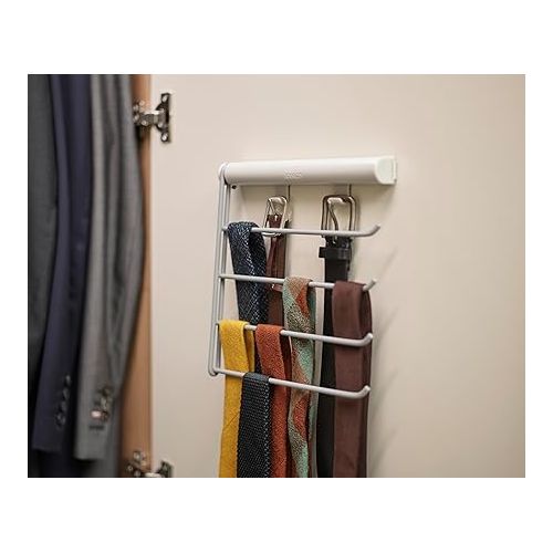 조셉조셉 Joseph Joseph Orderly Belt, Tie & Scarf Hanging Rail, Wardrobe Accessory Organiser, 4 Rails Rack Storage, 2 Belt Hooks