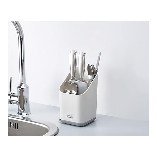 조셉조셉 Joseph Joseph Duo Kitchen Sink Cutlery Drainer with Knife Slot, Kitchen Sink Drying Rack Cutlery Organizer, Grey