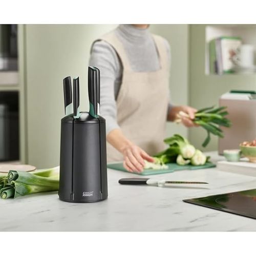 조셉조셉 Joseph Joseph Elevate Knives 5-piece Carousel Set, Japanese Stainless Steel Knife Block - Editions - Sage Green and Black