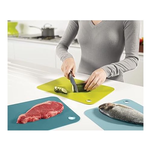 조셉조셉 Joseph Joseph Duo Set of 3 Double-Sided Colour Coded Chopping Board Mat Set, Flexible, Easy to Store, Dishwasher-Safe - Opal