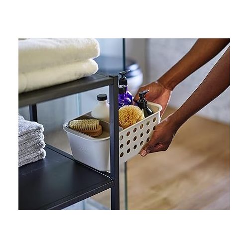 조셉조셉 Joseph Joseph EasyStore - Bathroom essentials Storage Basket Organiser with Moveable tray, Ecru, Small