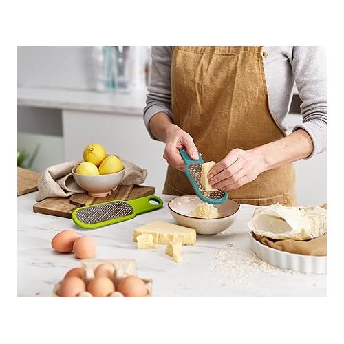 조셉조셉 Joseph Joseph Duo 2-Piece Kitchen Grater Set, Vegetable, Cheese Coarse and Fine Grater, Citrus Zester, Opal/Green