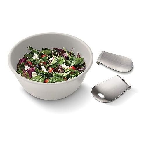 조셉조셉 Joseph Joseph 20155 Uno Salad Bowl & Stainless-Steel Servers Set, 3-Pieces, Stone