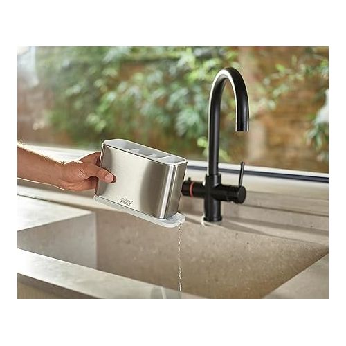 조셉조셉 Joseph Joseph Surface Kitchen Sink Cutlery Drainer, Utensil Cutlery and Kitchen Gadgets Holder with draining Base, Kitchen Storage, Stainless Steel