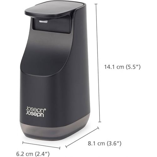 조셉조셉 Joseph Joseph Bathroom Slim, Compact Soap Dispenser, Easy-Push Pump Head, Non Drip Nozzle, Fill-Level Window, Refillable, Matt Black