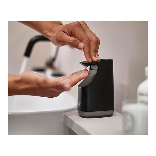 조셉조셉 Joseph Joseph Bathroom Slim, Compact Soap Dispenser, Easy-Push Pump Head, Non Drip Nozzle, Fill-Level Window, Refillable, Matt Black