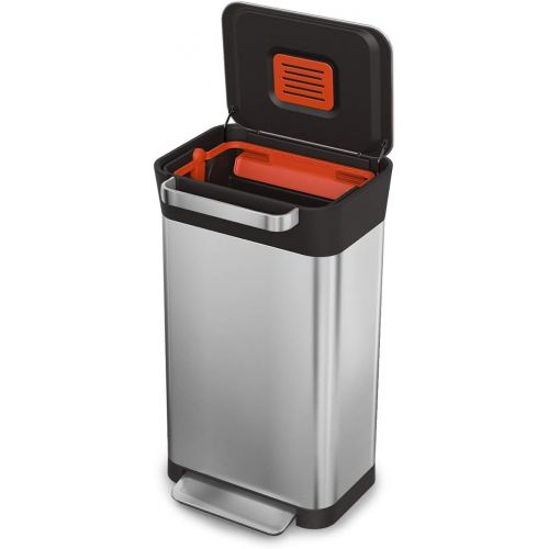조셉조셉 Joseph Joseph Intelligent Waste Titan Trash Can Compactor with Odor Filter, Holds Up to 90L After Compaction, Stainless Steel, 30L