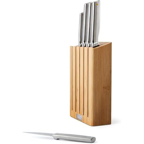 조셉조셉 Joseph Joseph Elevate Kitchen Knives 5-Piece Set, Japanese Stainless Steel, Slimline Bamboo Knife Block